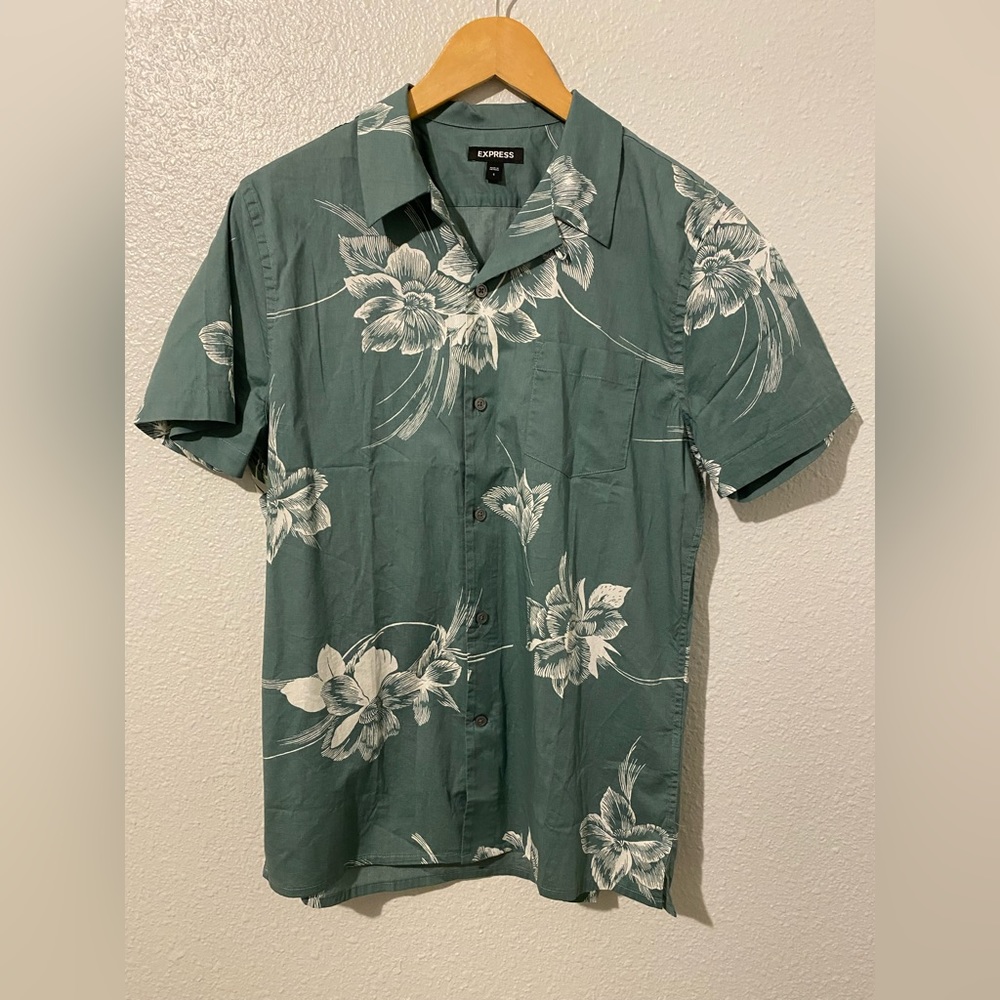Express Green Hawaiian Button Up Shirt Small